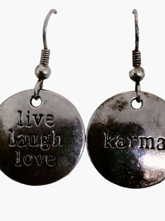 Karma Earring Live Love Laugh Inspiration Pendant Charm Motivation - Picture 1 of 3